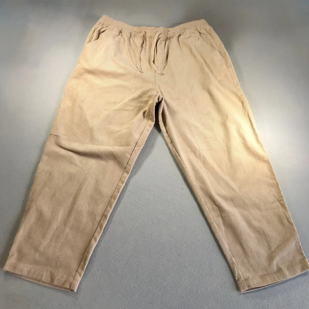 ASOS DESIGN Mens Corduroy Drawstring Pants Tan Beige Straight Leg Pockets L/XL